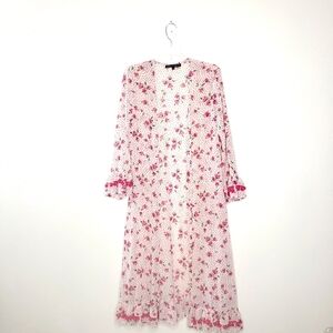 America & Beyond Sheer Pom-Pom Trim Kimono Coverup Size Medium